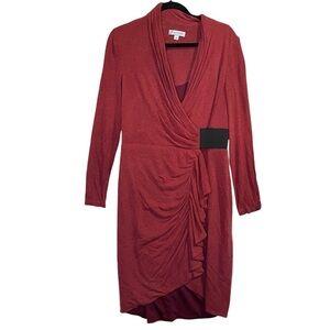 Kay Unger Burgundy Draped Long Sleeve Comfortable Jersey Knit Office Dress Sz 12